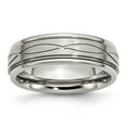 thumbnail image 1 of Acier Inoxydable Poli Brossé Croisé Conception 7mm Ridged-Edge Bande Anneau 10 Taille, 1 of 6