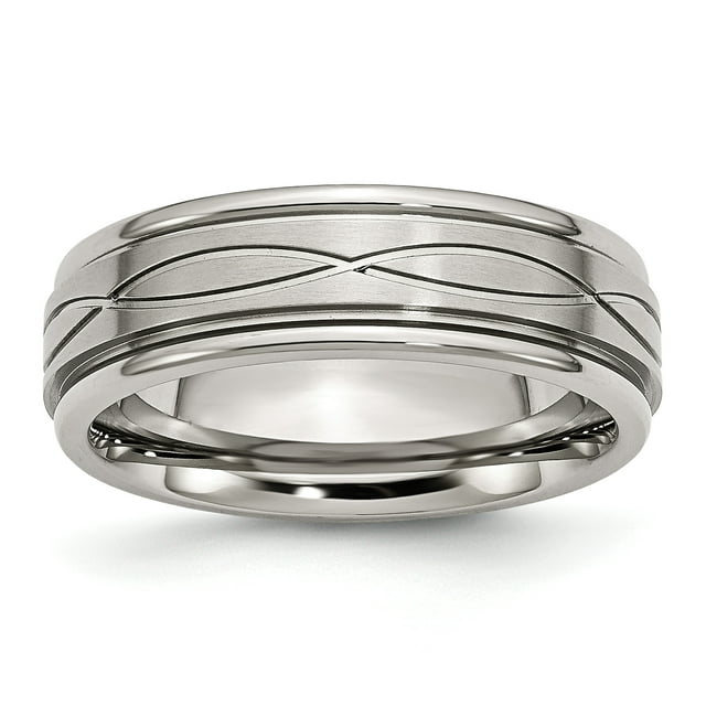 Acier Inoxydable Poli Brossé Croisé Conception 7mm Ridged-Edge Bande Anneau 10 Taille