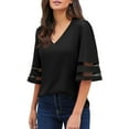 thumbnail image 6 of luvamia Women's Summer Black Shirts 3/4 Flowy Sleeve V Neck Casual Blouses Size Large, 6 of 9