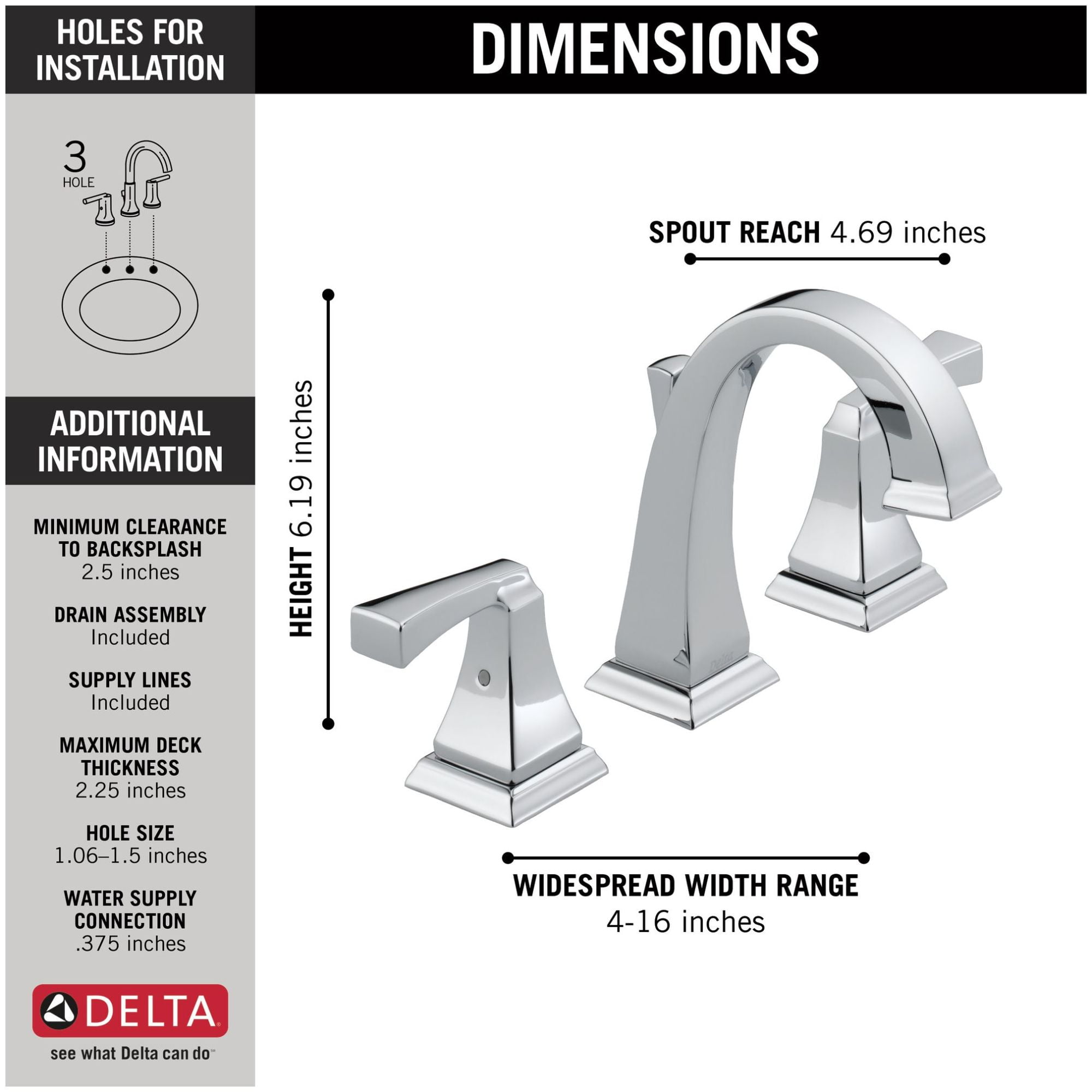 Delta 3551-SSMPU-DST Dryden 1.2 GPM Widespread Bathroom Faucet - Brilliance Stainless