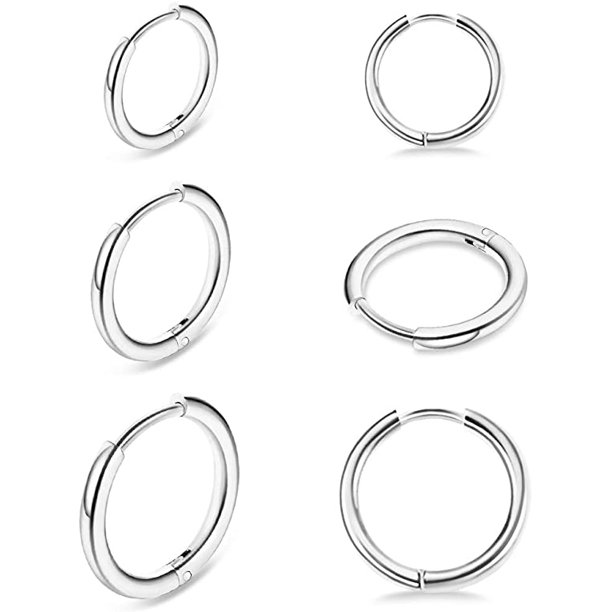 UHIBROS Small Silver Hoop Earrings, Cartilage Earring Hypoallergenic