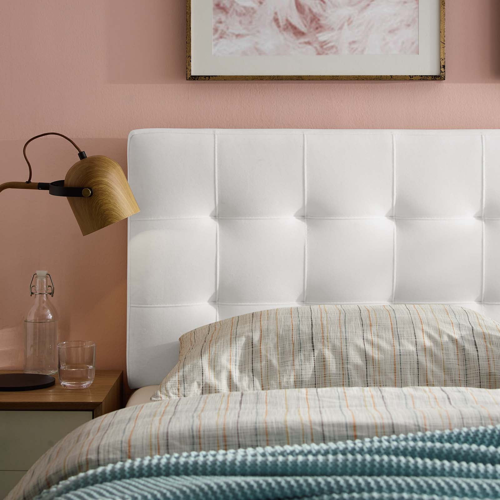 Contemporary Modern Urban Designer Bedroom King Size Tufted Headboard, Velvet Fabric, White