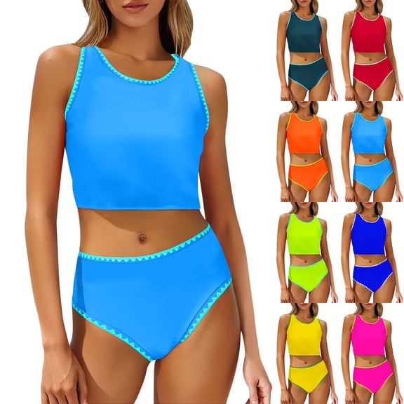 QIUOMBBP 2 Piece Tankini Swimsuits for Women Full Coverage Cropped Tank Top with High Waist Bottom Beach Vacation Modest Bathing Suit Bronze XL