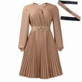 thumbnail image 5 of Midi Dress for Women Church Dress Fashion High Waist Business Casual Dress Cocktail with Belt Khaki S, 5 of 8