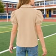 thumbnail image 6 of Girls' Summer Cute T Shirts Casual Short Sleeve V Neck Plain Tunic Tops Children Fashion Button Top Solid Color Tshirts Teen Girls 5-15 Years(Z01#Khaki,5-6 Years), 6 of 6
