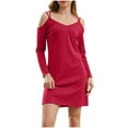 thumbnail image 1 of AherBiu Robes Rouges pour Femmes Épaules Dénudées Manches Longues Soirée Cocktail Robe Courte Robes de Nuit, 1 of 5