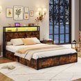 thumbnail image 1 of Gymax Full Size LED Bed Frame w/2-Tier Storage Headboard & 4 Drawers Charging Station, 1 of 10