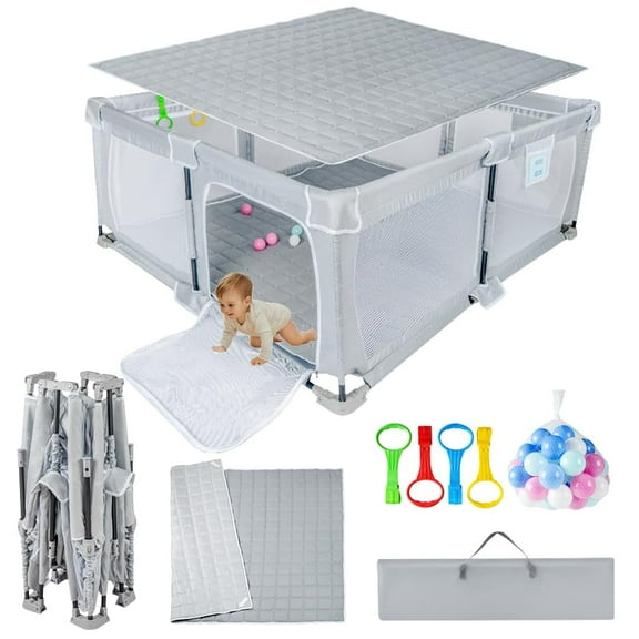 Parque infantil plegable Nvlirun con tapete y puerta, 50 x 50 cm, gris claro