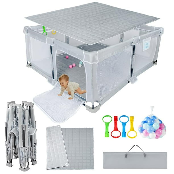 Parque infantil plegable Nvlirun con tapete y puerta, 50 x 50 cm, gris claro