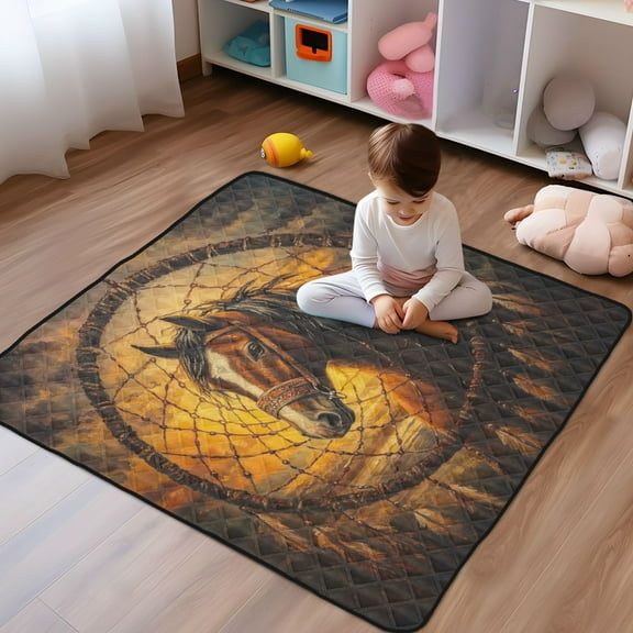 WOBOGO The Sunset Stallion Baby Playmats Extra Large Waterproof Rollable Activity Pads for Toddlers 50×50inch