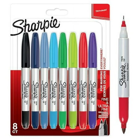SHARPIE Twin Tip Permanent .. .. Markers | Fine .. & .. Ultra-Fine Points .. | Assorted .. Colours .. | 8 Count
