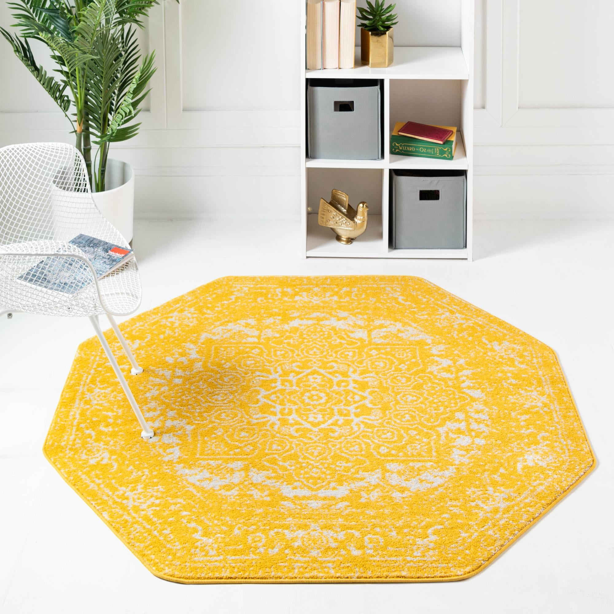 Arlington Collection Rug 5 Ft Octagon Yellow MediumPile Rug