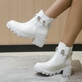 thumbnail image 3 of Rokment Sparkly Rhinestones Platform Combat Boots for Women Fashion Bling Leather Chunky High Heel Dress Ankle Booties Fall Winter White Size 6.5, 3 of 7