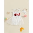thumbnail image 3 of Suealasg 2Pcs Baby Girl Birthday Outfit Ladybug Letter Tie Shoulder Square Neck Romper Dress Bow Headband Set, 3 of 7