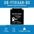 thumbnail image 5 of UB-YTX14AH-BS Battery Replacement for 1998 Kawasaki KLF300-C Bayou 300 4x4 300 CC ATV - Factory Activated, Maintenance Free, Motorcycle Battery - 12V 12AH, UpStart Battery Brand, 5 of 7
