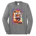 thumbnail image 2 of Wild Bobby, Tiger Growling Colorful Trippy Tie Dye Animal Lover Mens Long Sleeve Shirt, Heather Grey, 3XL, 2 of 3