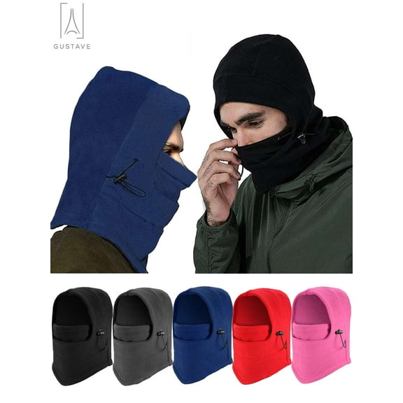 GustaveDesign 6 in 1 Fleece Balaclava Windproof Ski Face Mask For Unisex, Adjustable Full Face Mask Hat Neck Warmer Sports Cap (Black)