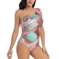 thumbnail image 3 of Zufioo Pastel Macarons Delight Print One-shoulder Ruffled One-piece Swimsuit, High Elastic Integrated Removable Chest Pad Swimsuit Suitable for Beach, Pool and Vacation-Large, 3 of 6