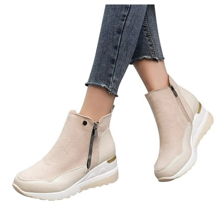 

Cathalem Wedge Boots Womens Colorblock Fashion Shoes Boots Thick-soled Wedges Women s Short Hiking Boots for Women Support Pink 7