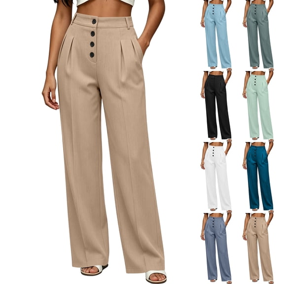 LEAVINGSUO Business Casual Pants for Women Solid Color Work Commuting Versatile Suit Pants With Pockets Black S
