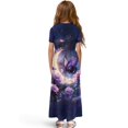 thumbnail image 2 of Uourmeti Girl's Dress Purple Butterfly Moon Print Crew Neck Short Sleeve Maxi Long Dress with Pockets Cute Flowy Holiday Outfits, Size 9-10 Years, 2 of 7