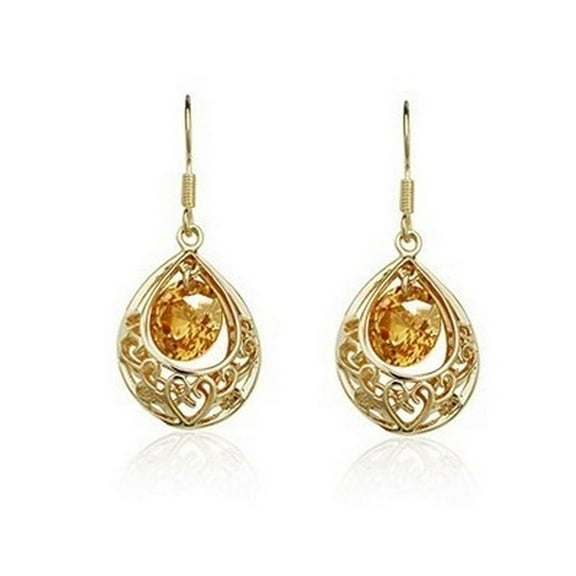 KATGI Fashion Filigree Crystal Drop Earrings in Yellow