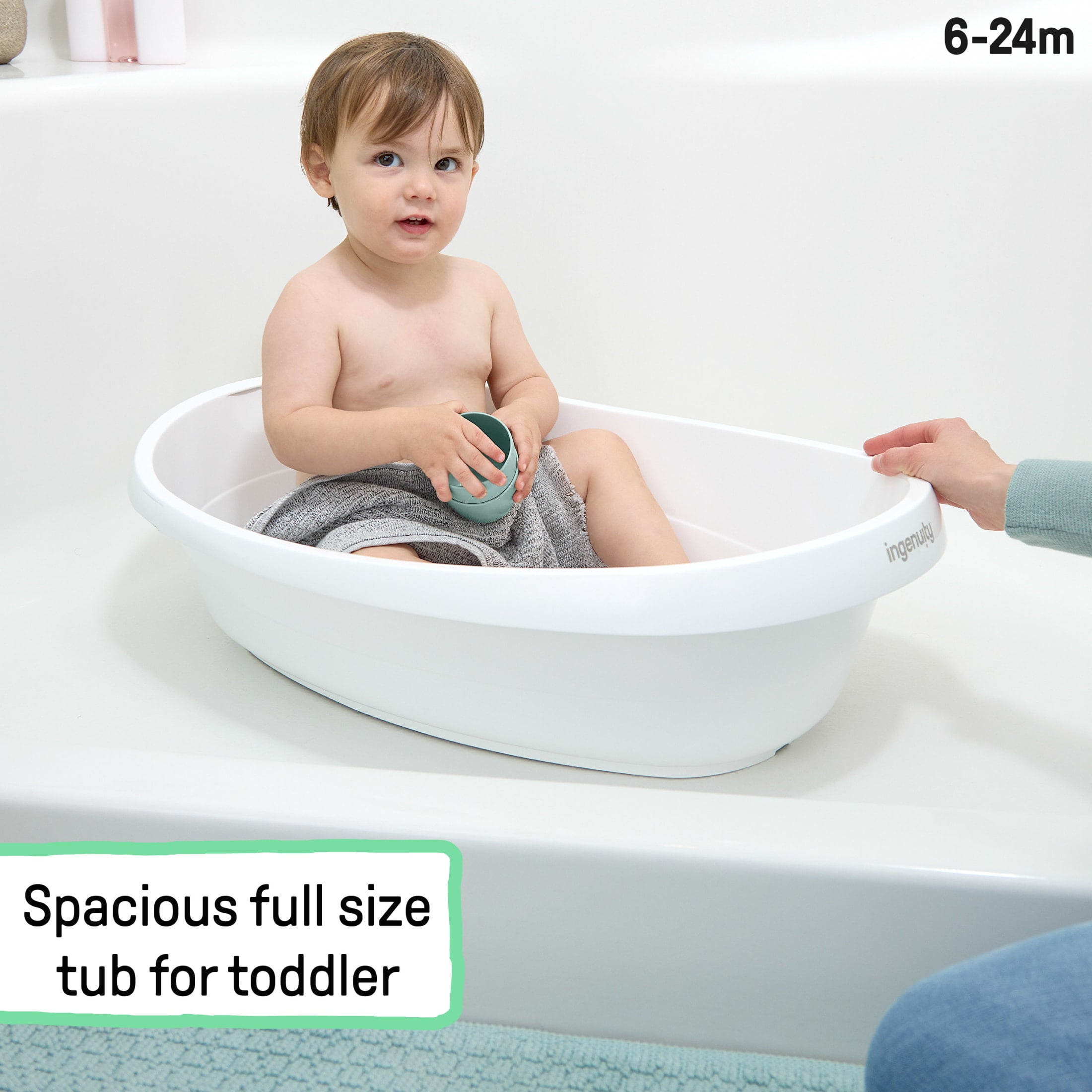 Ingenuity Room to Soak 4-in-1 Baby Tub, 4 Stages of Use, Supportive Sling, OM+