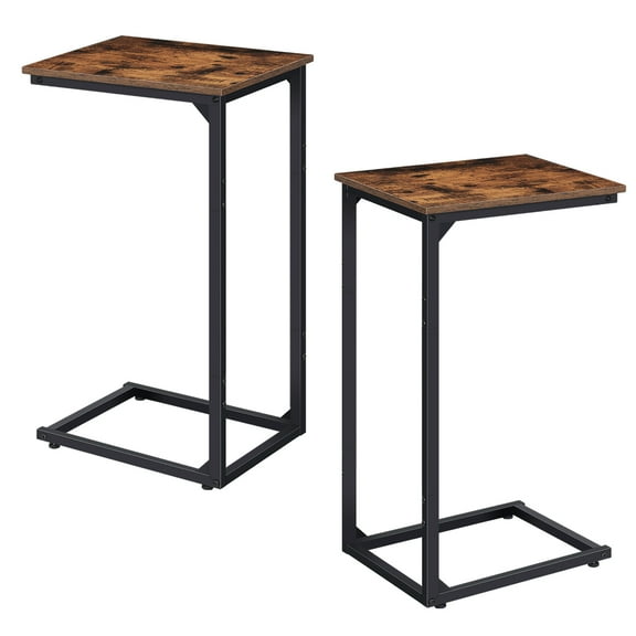 OLOV Indoor Stainless Steel and Wooden C Shaped End Table, Brown (Set of 2)