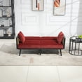 thumbnail image 2 of Twin Sleeper Sofa Bed with 2 Pillows, Velvet Convertible Futon Couch with Rattan Handrail, Multifunctional Upholstered Loveseat Sofa with 600LBS for Living Room, Bedroom, Office, Wine Red, 2 of 9