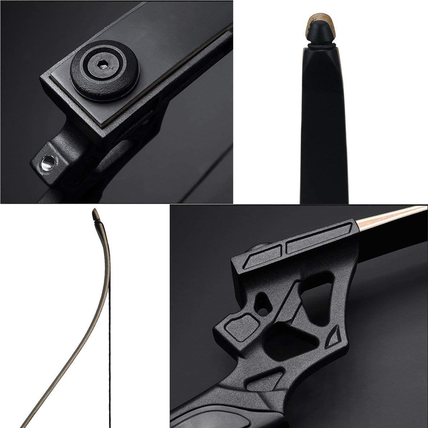 60" 30lbs Black Metal Riser Recurve Bow for Outdoor Hunting Archery Competition Shooting Right Hand Adult Takedown Long Bow
