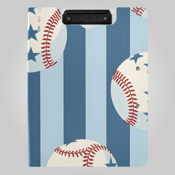 Baseballs with Star Patterns Blue Stripes Foldable Binder Folder Clipboard with Pen Slot Double Clips A4 Size File Storage