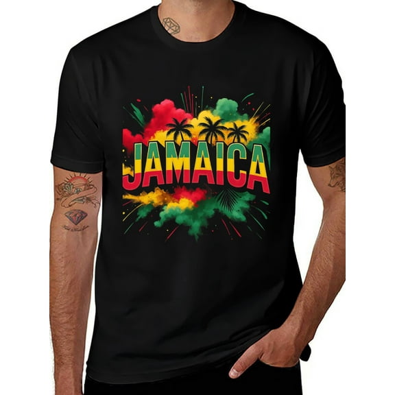 T-shirt Jamaica Colorf Soft Cotton Adult Heat-Transfer Graphic T-Shirt - 180g Breathable Fabric, Unisex Summer Casual Wear with Durable Heat-Printed Design