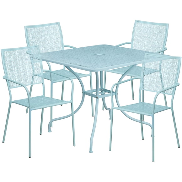 Bowery Hill Ensemble de Salle à Manger de Patio 5 Pcs 36 Pouces Carré en Acier à Motif de Fleurs, Bleu
