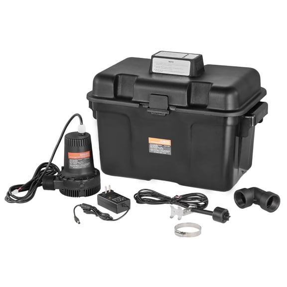 Basement Emergency Backup Sump Pump System 2000GPH 0.17HP, Heavy-Duty Automatic Water Removal with Dual Pump Kit, Battery-Powered Flood Prevention for Home