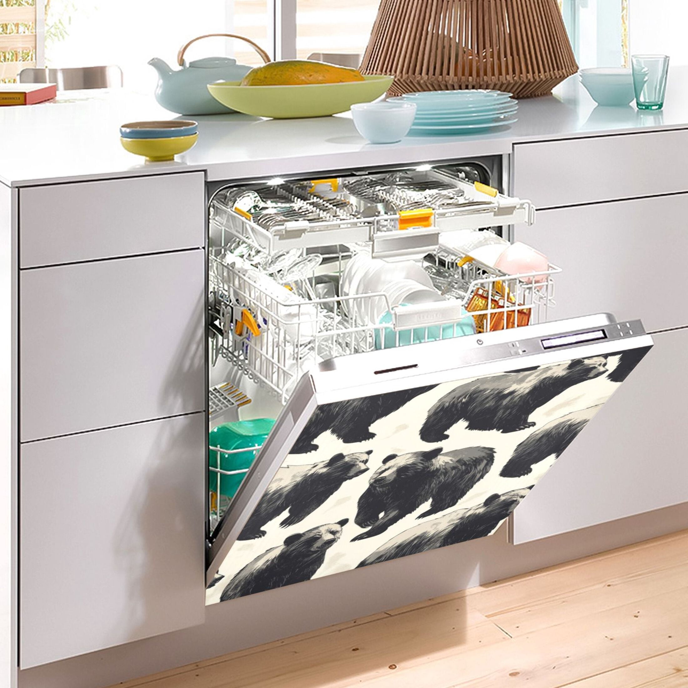 Dishwasher Magnetic Sticker 23x26 Inch Refrigerator Magnetic Sticker Washing Machine Magnetic Sticker Kitchen Panel Magnetic Sticker Home Decor Black Bear Seamless