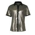 thumbnail image 4 of Mens Short Sequin Sleeve Shirt Metallic Rave Button Front Shirt Short Sleeve Party T Shirt Clubwear Trendy Casual Night Out Slim Fit Glossy Top,Silver,XXXL, 4 of 5