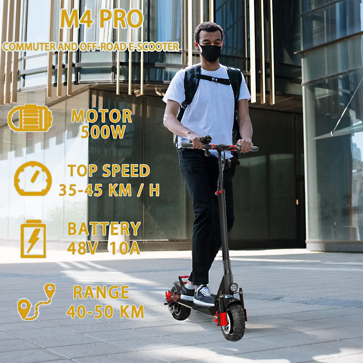 Electric Scooter 800W Motor 45KM/H & 20-30KM, 12.5Ah, 10" Tires Folding E Scooter Mulitiple Suspension, Dual Braking, Gift for Adult Teens Commuter Load 180LBS