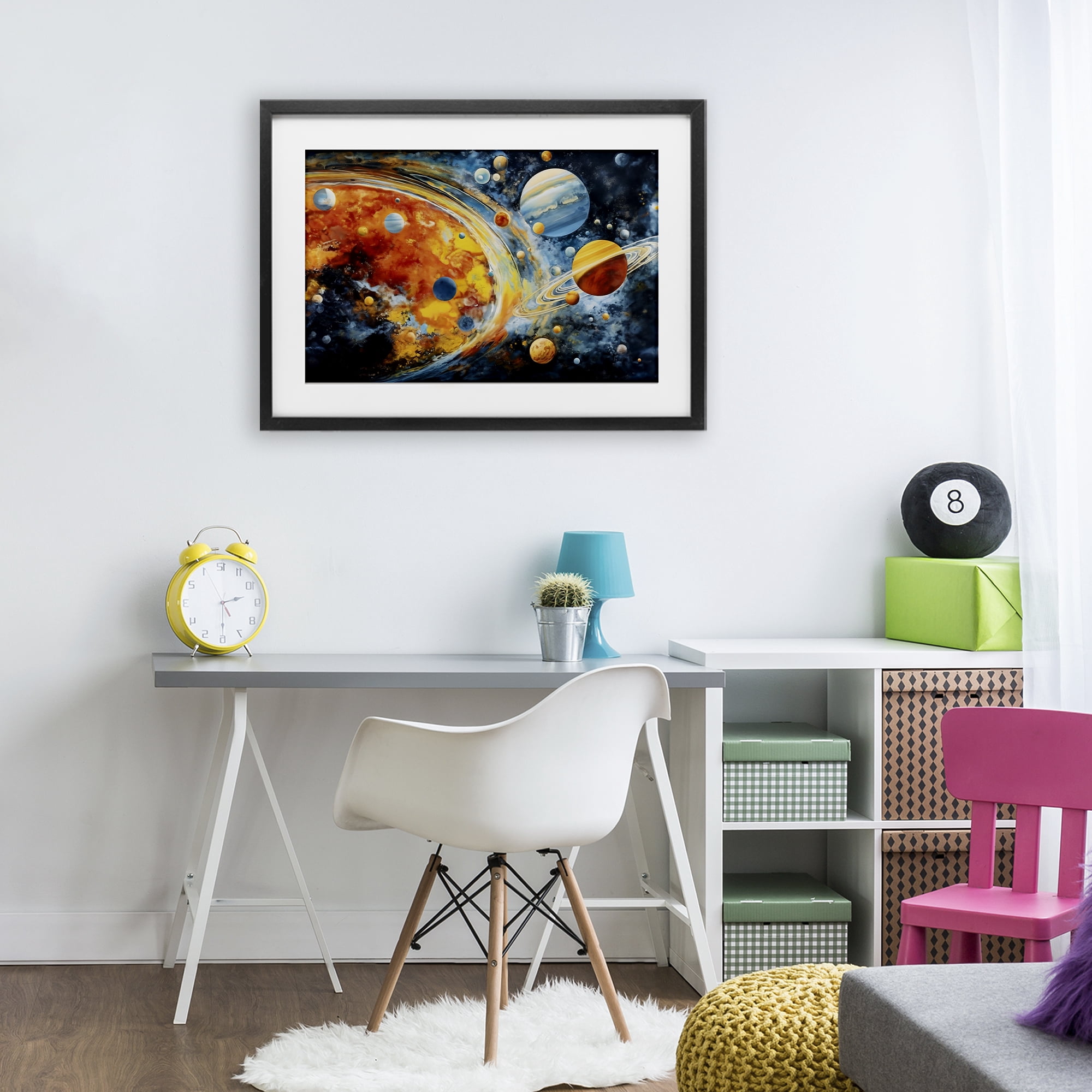 Stupell Industries Space Whirl Planets Black Framed Print Under Glass, design by Ray Powers