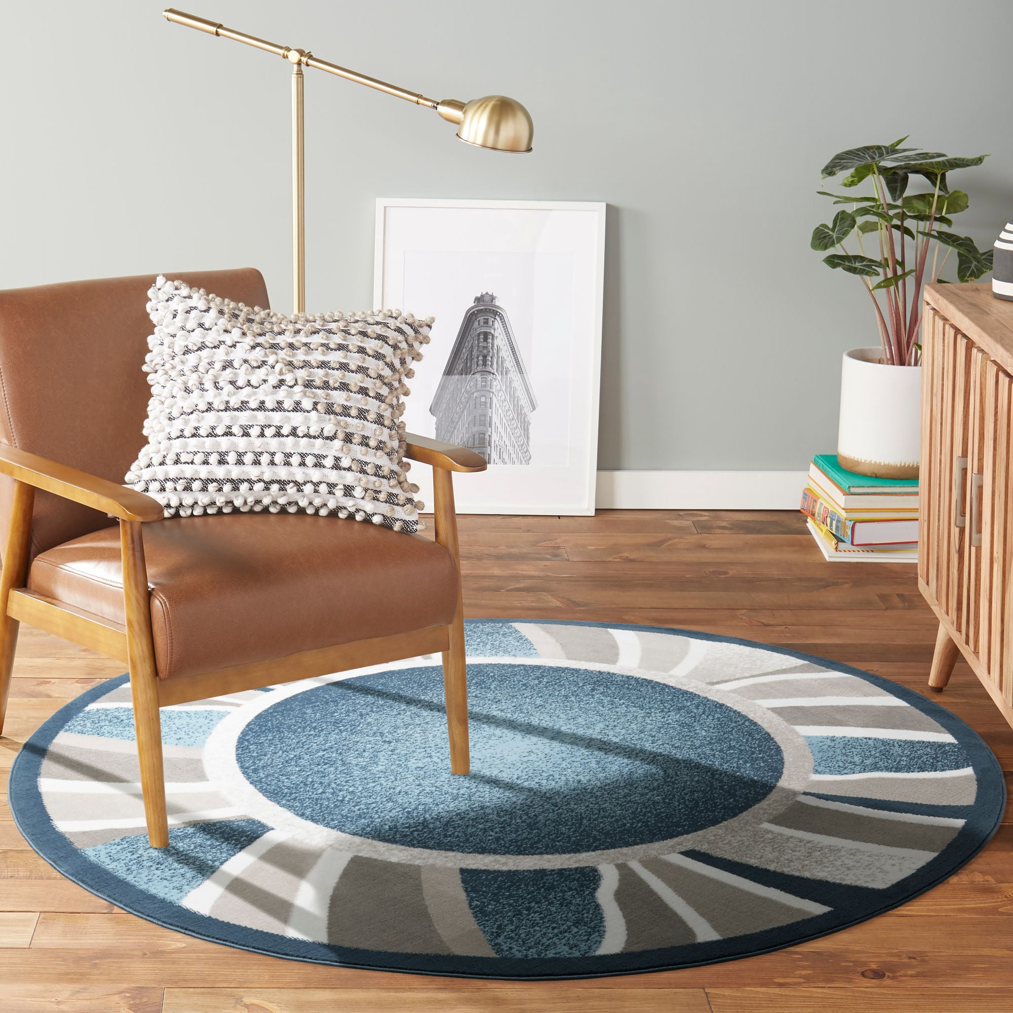 Home Dynamix Premium Rizzy Contemporary Abstract Border Area Rug, Blue/Grey, 7'8" Round