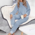 thumbnail image 5 of Defitshape Women's Sherpa Fleece Pajama Set Plain 2 Piece Hoodie Joggers Sweat Outfit Soft Sweatsuit Cozy Long Sleeve Shirt Pants Set Fall Spring Pjs Loungewear Lounge Set Blue Small, 5 of 5
