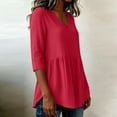 thumbnail image 4 of Yrmaups Loose Fit 3/4 Sleeve Peplum Top for Women, Casual V Neck Ruffle Blouse, Soft Stretch Tunic for Vacation Office Travel Everyday Outfit, Red 2XL, 4 of 6