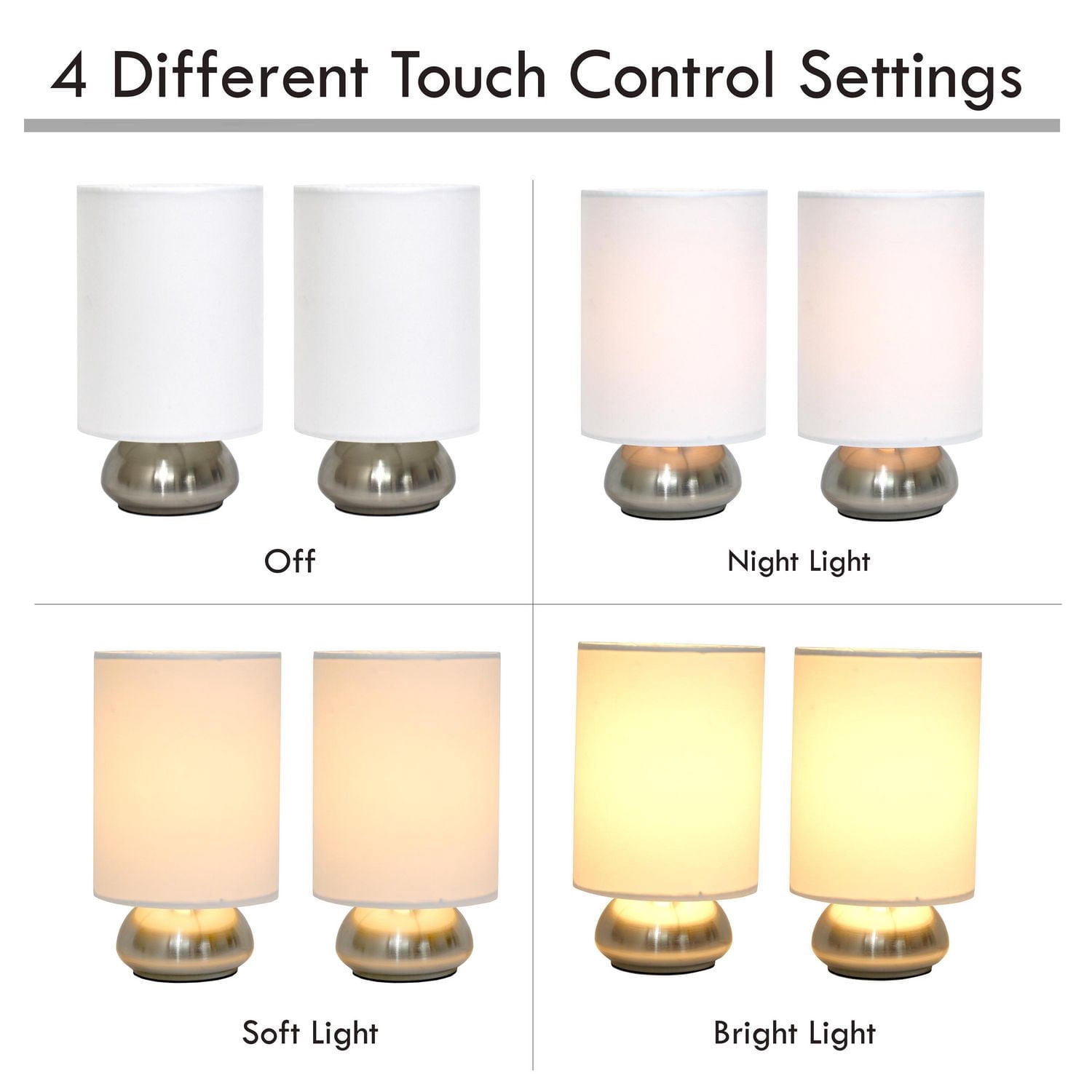 Simple Designs Gemini 2 Pack Mini Touch Lamp with Brushed Nickel Base and Ivy Fabric Shades