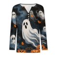 thumbnail image 4 of Halloween Printed Tops for Women V Neck Quarter Button Long Sleeve Trendy Festival Party Top Multicolor 06 XXXL, 4 of 5