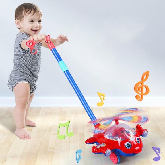 Chariots pour Enfants Jouets Chariots pour Enfants Marchettes pour Bébés Chariots d'Avion Cligneront des Yeux Cracheront Leur Langue et les Pousser Fera un Son de Cloche