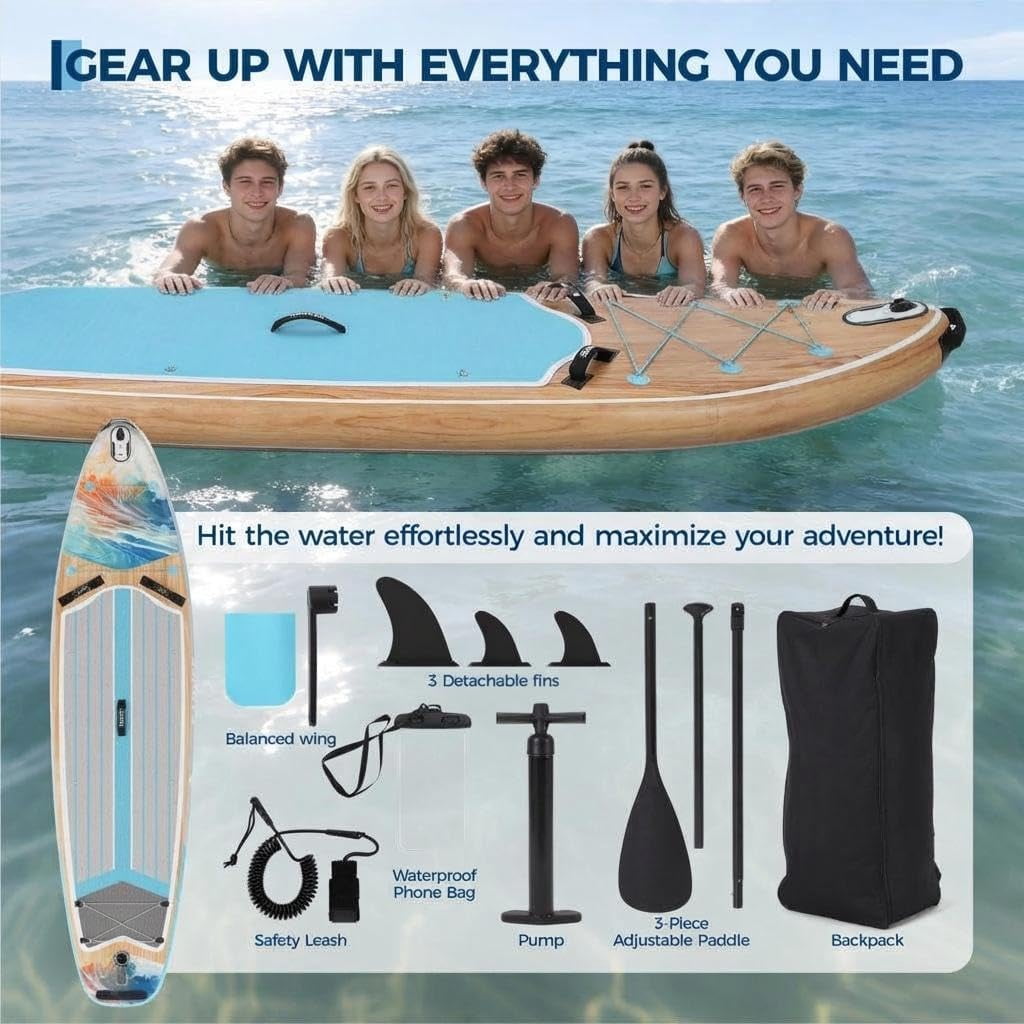 QinaQin Inflatable Paddle Board, 10.6 Ft SUP with Camera Mount, Full Accessories and 450 Lb Capacity for Beginners