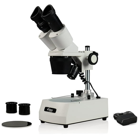 Vision Scientific Stéréomicroscope Binoculaire VMS0002-LD-12-ES2, Oculaires WF10x et WF20x, Objectifs 1x et 2X, Grossissement 10x, 20x et 40x, Éclairage LED Haut et Bas, 110V