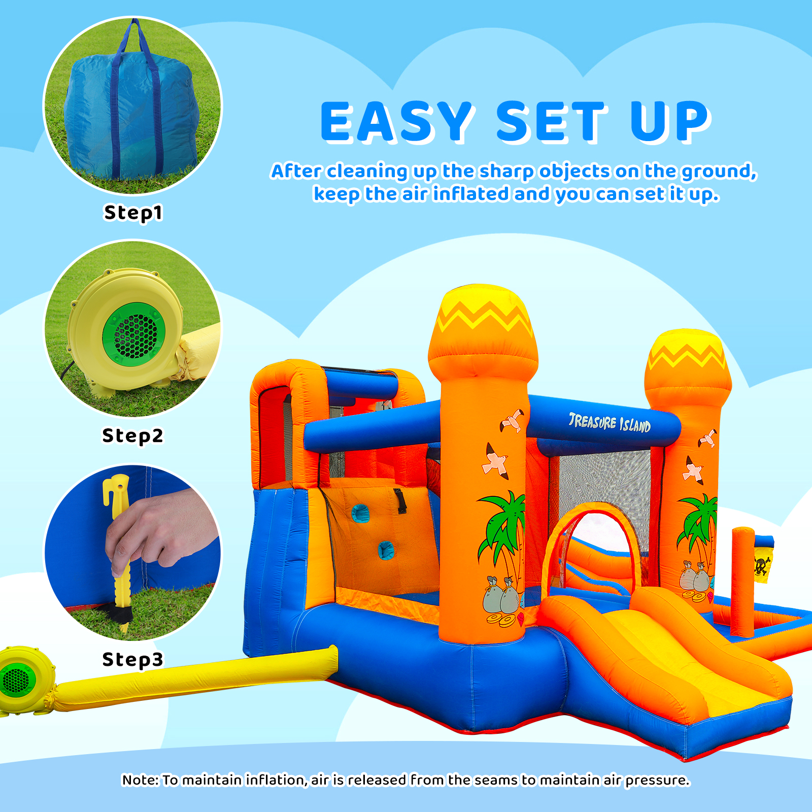 TLSUNNY Kids Inflatable Bounce House and Water Slide, with Blower, 3-in-1 Kids Bouncy Castle for Backyard / Outdoor Fun