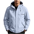 thumbnail image 2 of Mens Waterproof Jacket Hooded Windproof Zipper Drawstring Outdoor Jacket With Pocket Solid Color Lightweight Winter Fall Windbreaker Outerwear, 2 of 10