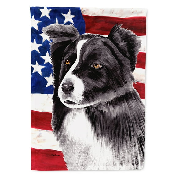 USA American Flag with Border Collie Flag Canvas House Size