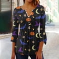 thumbnail image 2 of Odeerbi Vintage Graphic Tunic Tops for Women Halloween Retro Shirts 2024 Casual Printed Three Quarter Sleeve Round Neck Loose Tops Blouse Multicolor, 2 of 5
